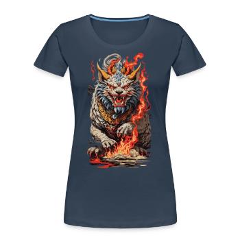 Feuer Yokai Löwe Vintage Ukiyo-e Art Style - Frauen Premium Bio T-Shirt -  - Vorne - Mia (176cm)