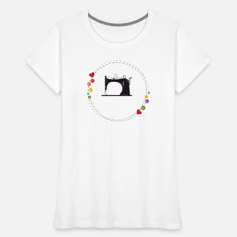 nostalgic stylized sewing machine with buttons Women's Premium Organic T-Shirt