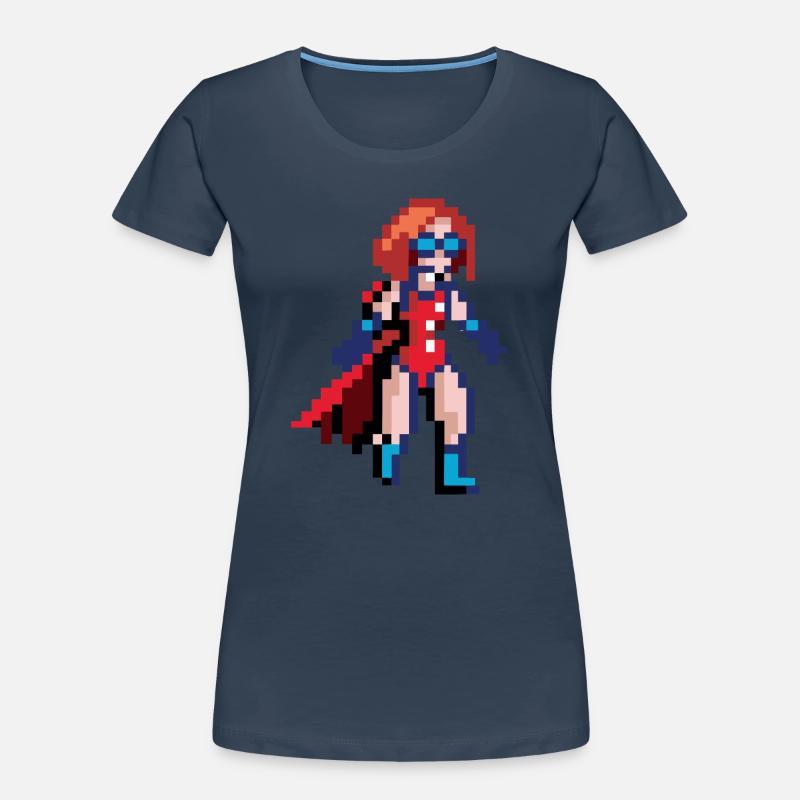 Pixel Superheldin – Fliegende Heldin mit blauer Brille Frauen Premium Bio T-Shirt