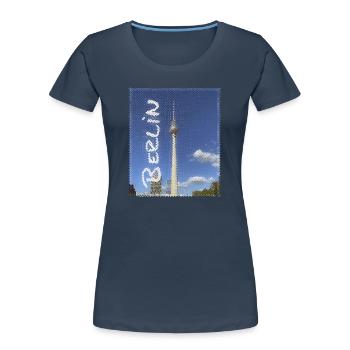 Berlin Fernsehturm Neon Design - Frauen Premium Bio T-Shirt -  - Vorne - Mia (176cm)