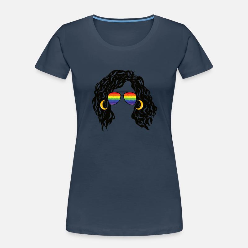 Regenbogenschattierungen Lockiges Afro-Mädchen-Haar Pride Retro Frauen Premium Bio T-Shirt