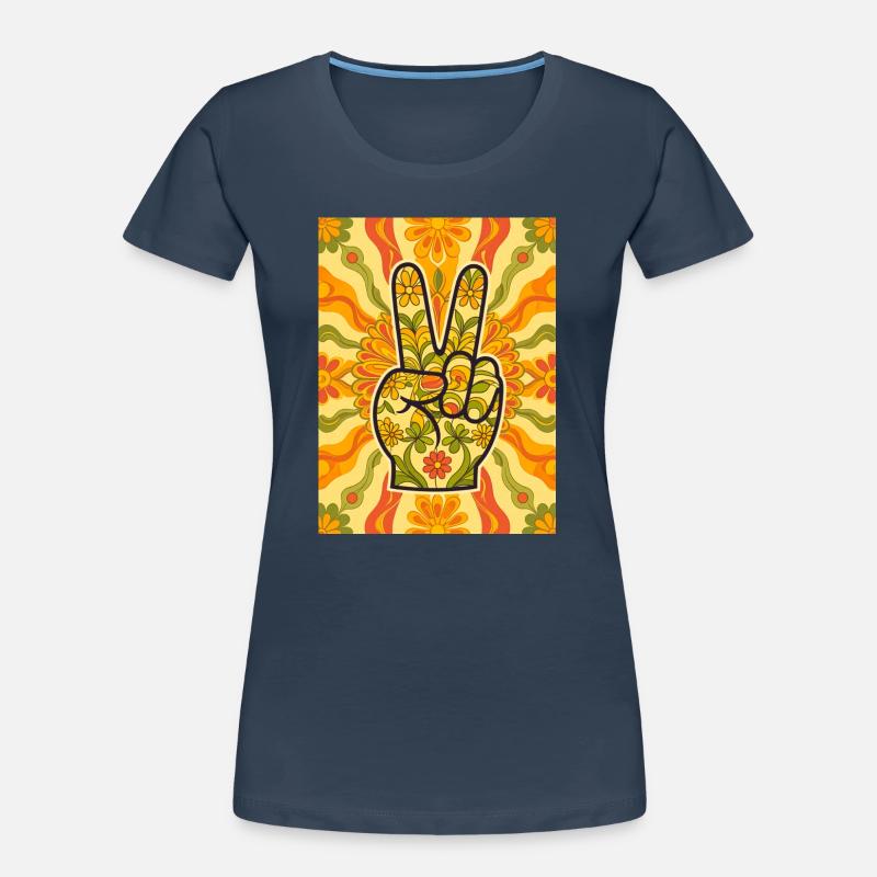 Geste de la main de paix rempli de fleurs T-shirt bio Premium Femme