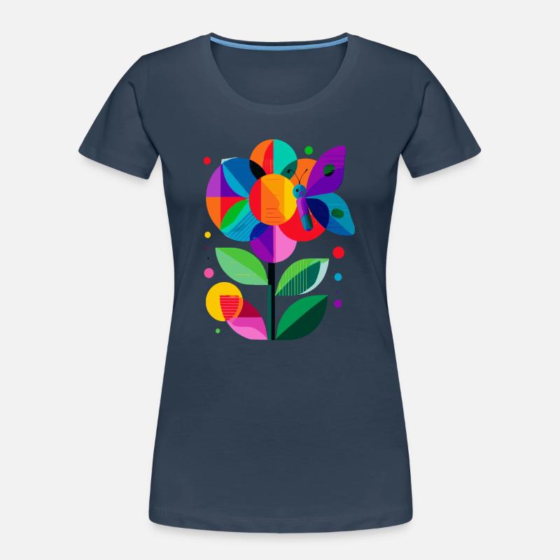 Fleur colorée et stylisée avec papillon T-shirt bio Premium Femme
