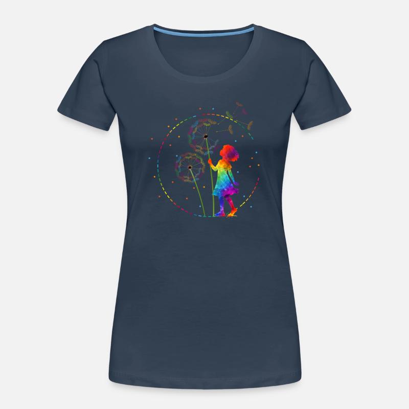 Regenbogen Mädchen mit Pusteblume Frauen Premium Bio T-Shirt
