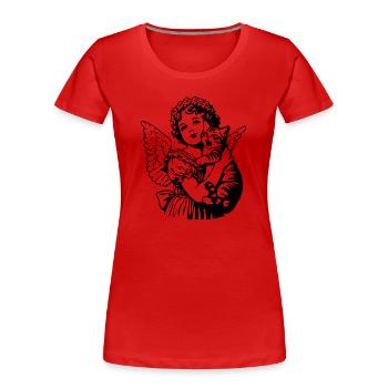 Engel mit Katze – Cherub Vintage Illustration - Frauen Premium Bio T-Shirt -  - Vorne - Mia (176cm)