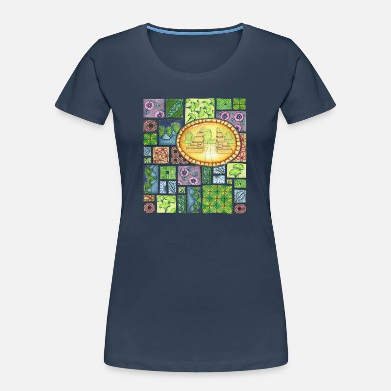 Bali temple on pattern patchwork Frauen Premium Bio T-Shirt