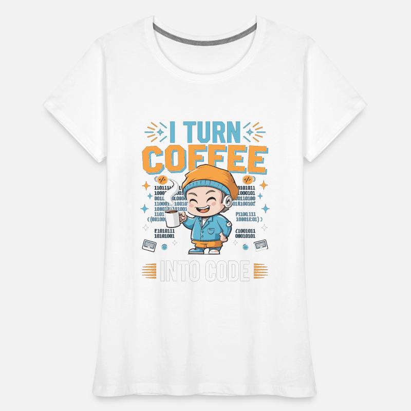 Ich verwandle Kaffee in Code – Witziges IT Design Frauen Premium Bio T-Shirt