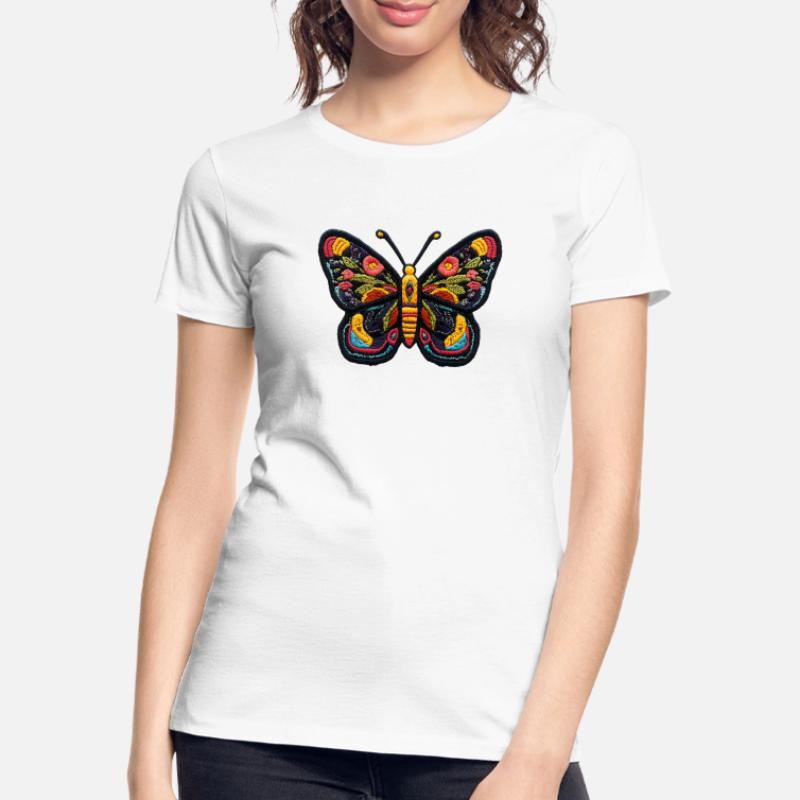 Papillon coloré en style broderie – Boho Patc T-shirt bio Premium Femme