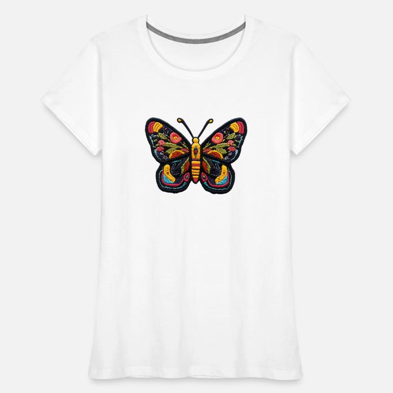 Papillon coloré en style broderie – Boho Patc T-shirt bio Premium Femme