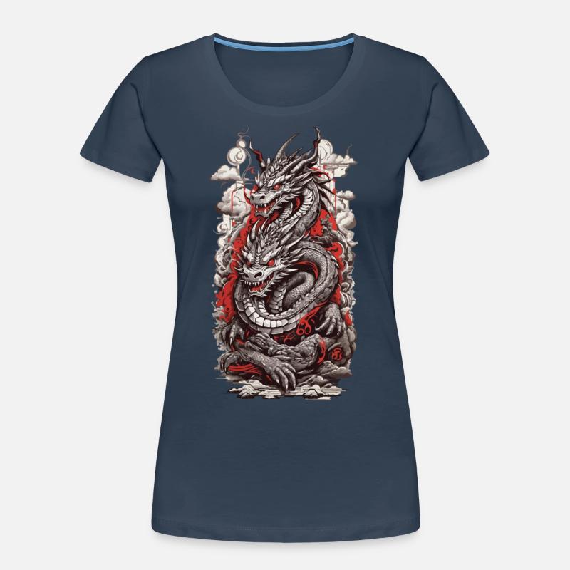 Retro Drachen im Ukiyo-E Stil Japan Ästhetik Frauen Premium Bio T-Shirt