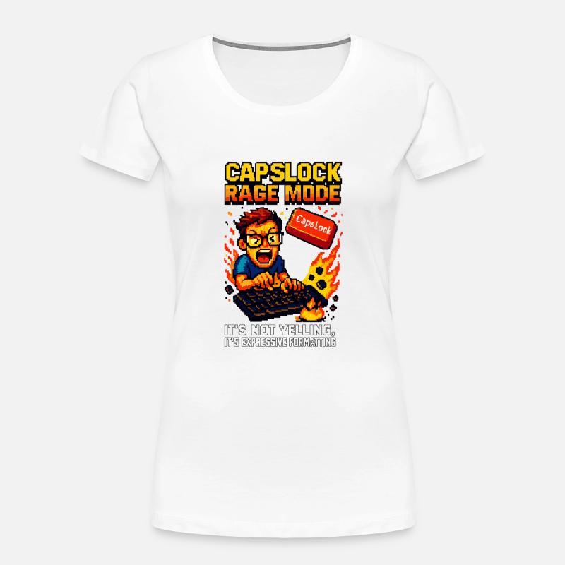 Capslock Rage Mode - Nerd de pixels en colère - T-shirt bio Premium Femme - blanc