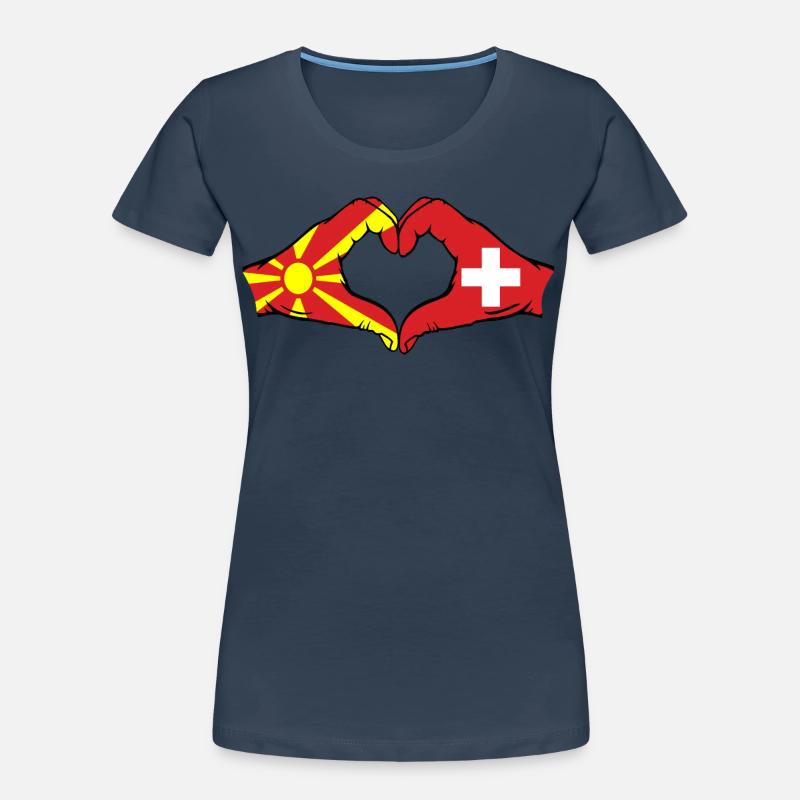 Macédoine Suisse Drapeau Mains Coeur Forme T-shirt bio Premium Femme