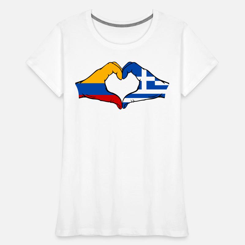 Colombie Grèce Drapeau Mains Coeur Forme T-shirt bio Premium Femme
