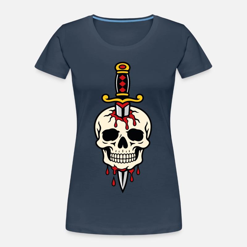 Schädel mit einem Tattoo-Dolch durchbohrt Frauen Premium Bio T-Shirt