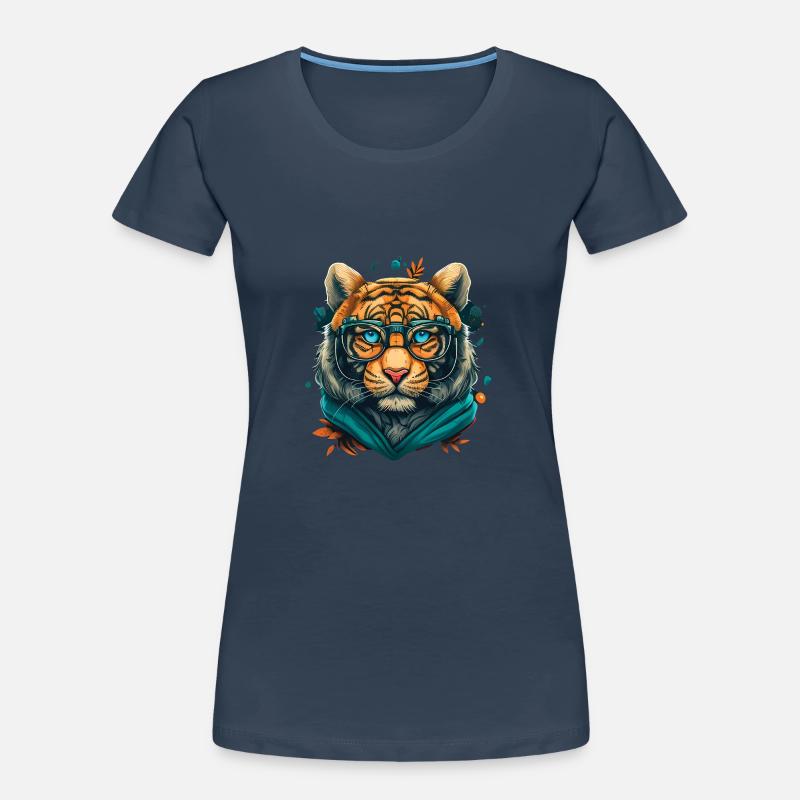 Tiger als Nerd mit Buch Frauen Premium Bio T-Shirt