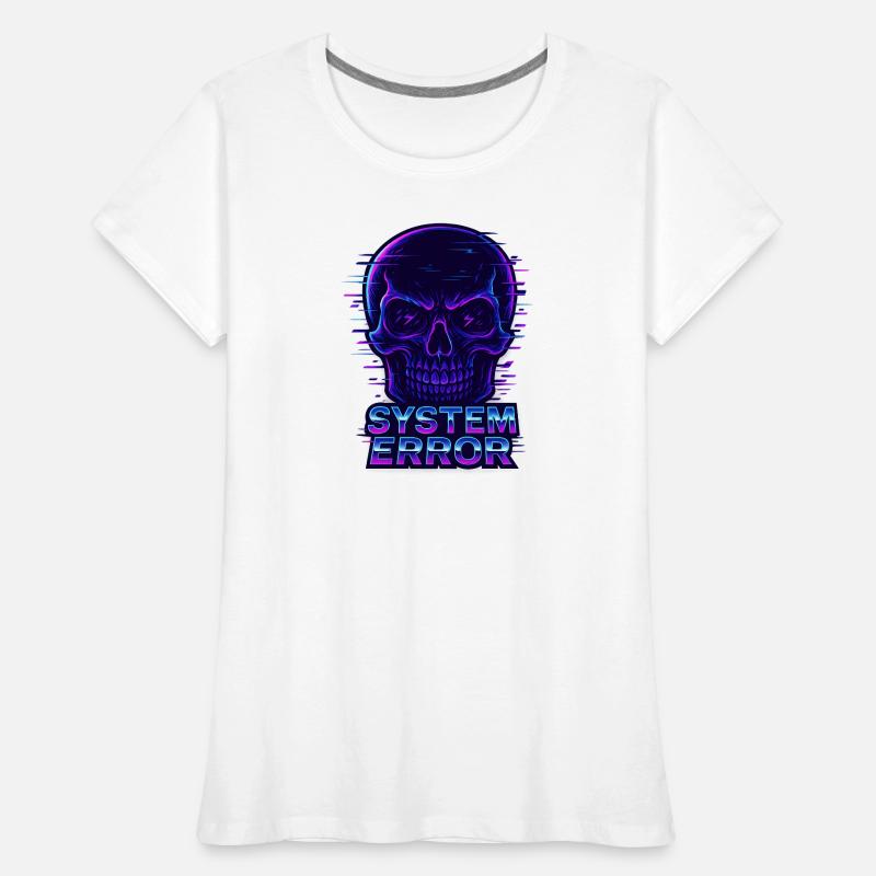 Neon Glitch Skull with System Error Text Women's Premium Organic T-Shirt