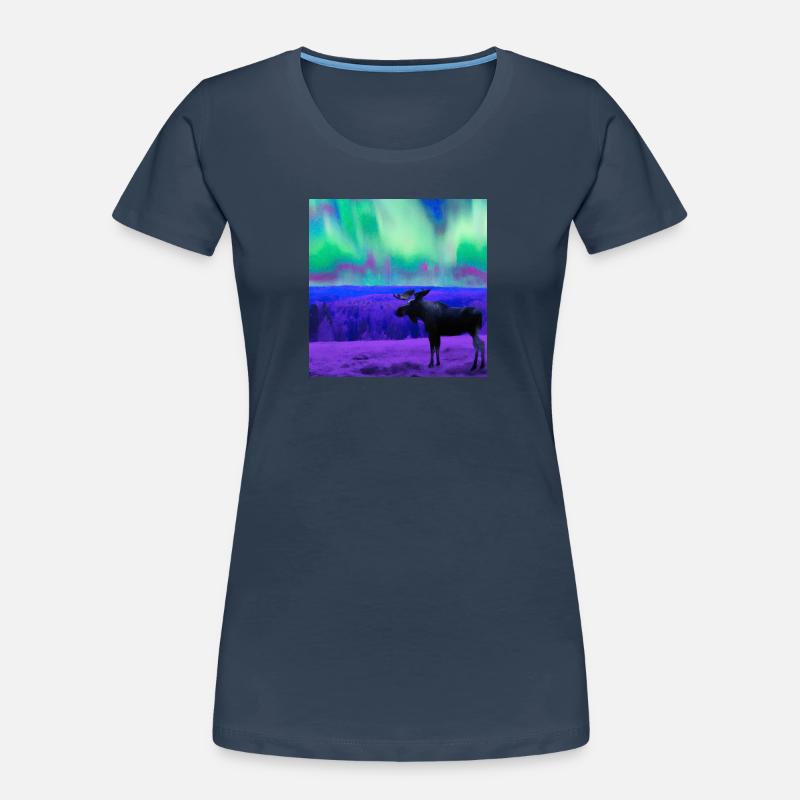 Moose looking at aurora borealis Women's Premium Organic T-Shirt