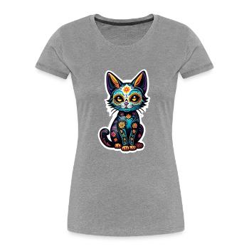 Cat Mexico - Dia de los Muertos - Women's Premium Organic T-Shirt -  - Front - Mia (176cm)