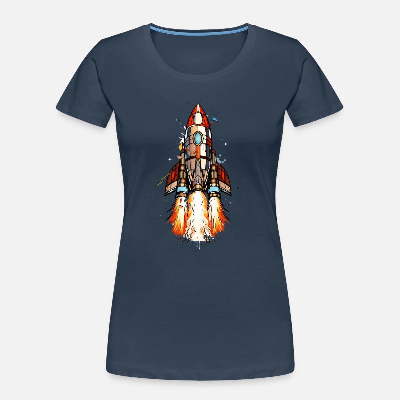 Futuristic rocket on launch in comic style Women's Premium Organic T-Shirt