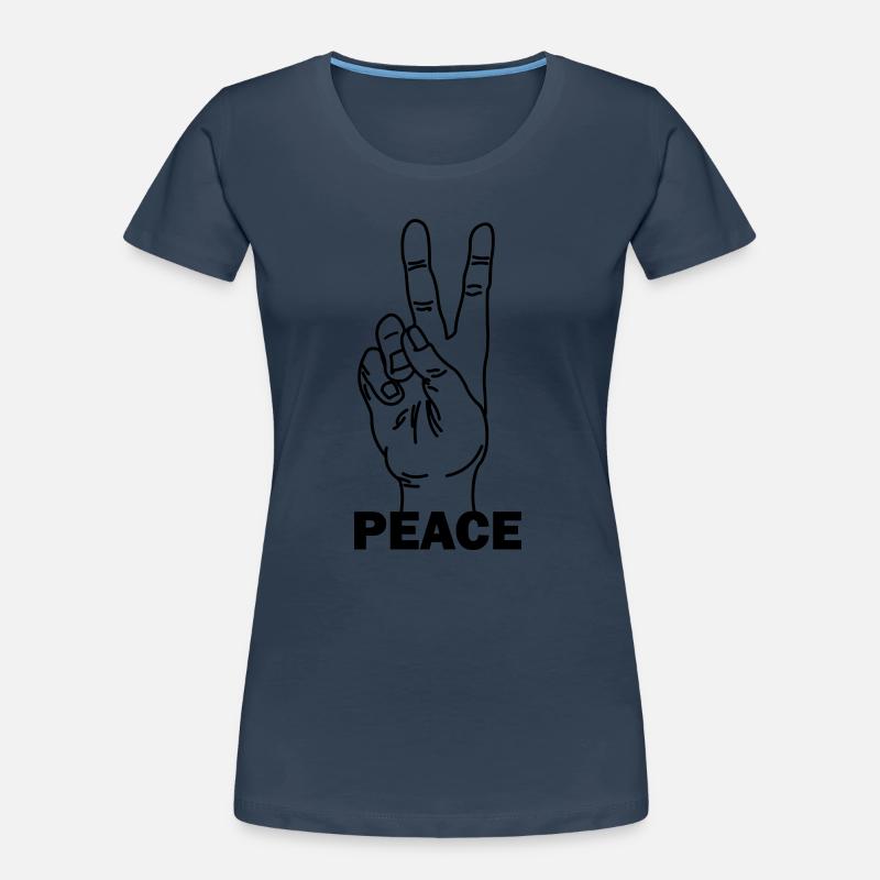 Hand gesture peace with peace text Women's Premium Organic T-Shirt