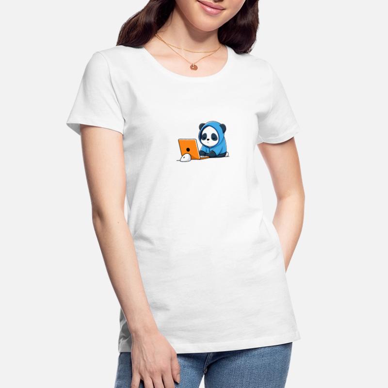 Le mignon hacker Panda dort dans un sweat à capuche devant le PC T-shirt bio Premium Femme