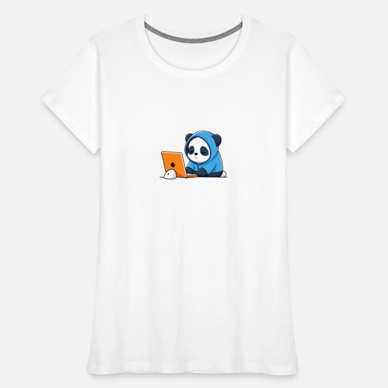 Le mignon hacker Panda dort dans un sweat à capuche devant le PC T-shirt bio Premium Femme