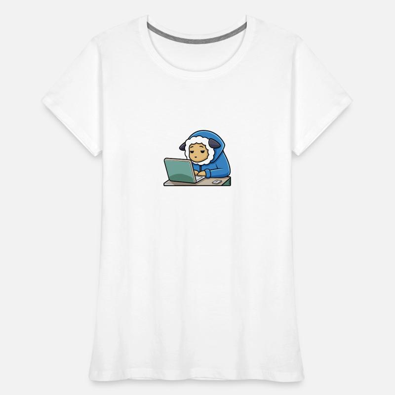 Un mignon mouton hacker dort dans un sweat à capuche devant le PC T-shirt bio Premium Femme