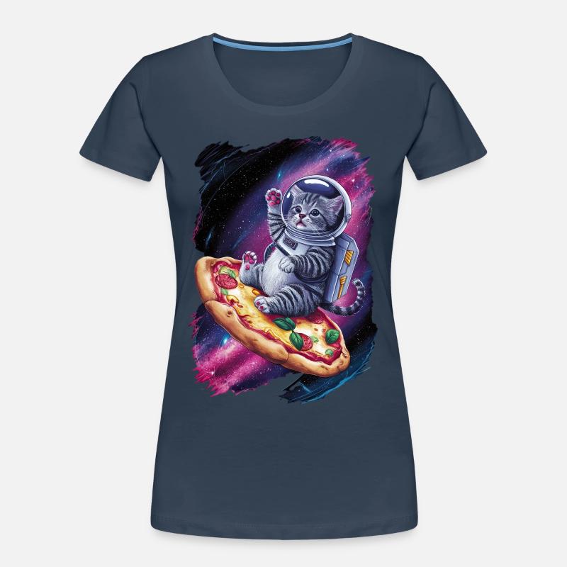 Chaton astronaute sur pizza dans l’espace T-shirt bio Premium Femme
