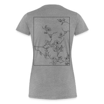 Floral Design Cerisier Outline Noir - T-shirt bio Premium Femme - gris chiné - Dos - Mia (176cm)