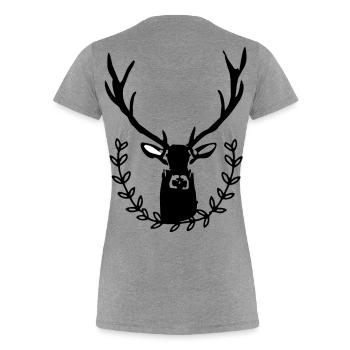 Hirsch mit Lorbeerkranz - Frauen Premium Bio T-Shirt - Grau meliert - Hinten - Mia (176cm)