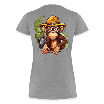 Adventure monkey with safari hat and backpack - Women's Premium Organic T-Shirt - heather grey - Back - Mia (176cm)