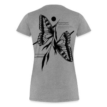 Schwalbenschwanz Schmetterling - Frauen Premium Bio T-Shirt - Grau meliert - Hinten - Mia (176cm)