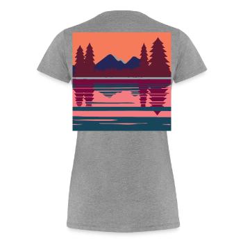 Geometrische Abendlandschaft am See - Frauen Premium Bio T-Shirt - Grau meliert - Hinten - Mia (176cm)
