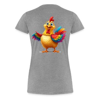 Illustration de poulet arc-en-ciel vibrant - T-shirt bio Premium Femme - gris chiné - Dos - Mia (176cm)