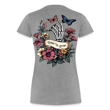 time to grow - Skeleton butterflies & flowers - Women's Premium Organic T-Shirt - heather grey - Back - Mia (176cm)