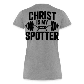 Christus ist mein Spotter - Frauen Premium Bio T-Shirt - Grau meliert - Hinten - Mia (176cm)