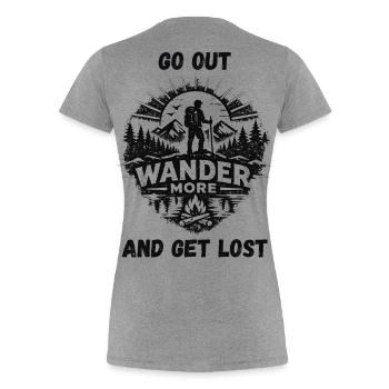 Wander More Backprint - Frauen Premium Bio T-Shirt - Grau meliert - Hinten - Mia (176cm)