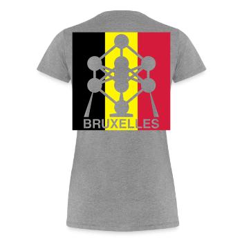 Atomium Brussels – Quadrat-Design mit belgischer Flagge - Frauen Premium Bio T-Shirt - Grau meliert - Hinten - Mia (176cm)