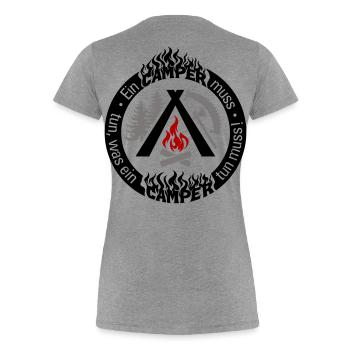 Camper lustiger Spruch 3-farbig individuell konfig - Frauen Premium Bio T-Shirt - Grau meliert - Hinten - Mia (176cm)
