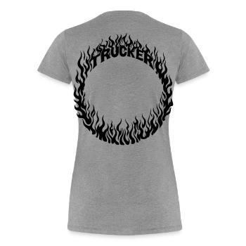 Trucker Feuer Ring detailliert - Farbe veränderbar - Frauen Premium Bio T-Shirt - Grau meliert - Hinten - Mia (176cm)