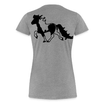 Islandpferd Schecke Reiten Pferde Tölt - Frauen Premium Bio T-Shirt - Grau meliert - Hinten - Mia (176cm)