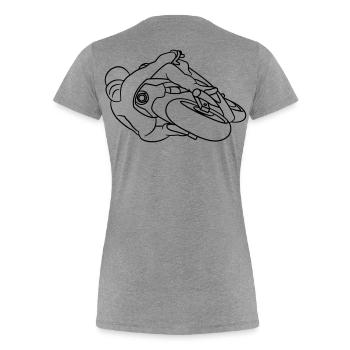 Moto de course en position inclinée - par derrière, sombre - T-shirt bio Premium Femme - gris chiné - Dos - Mia (176cm)