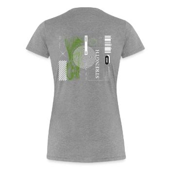 Strength - Frauen Premium Bio T-Shirt - Grau meliert - Hinten - Mia (176cm)