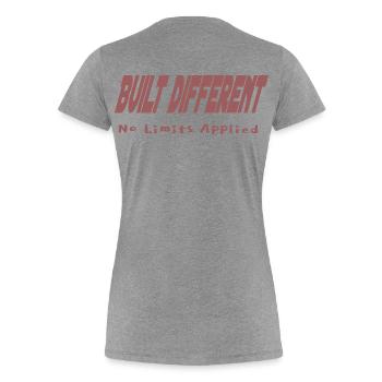 Built Different – No Limits Applied - Women's Premium Organic T-Shirt - heather grey - Back - Mia (176cm)