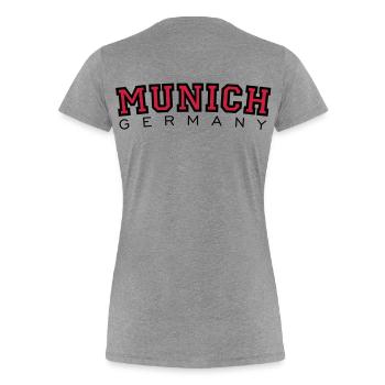 München Munich Germany (Schwarz/Rot) - Frauen Premium Bio T-Shirt - Grau meliert - Hinten - Mia (176cm)