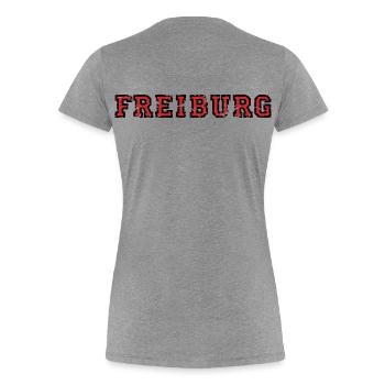 Freiburg College (Vintage Schwarz/Rot) - Frauen Premium Bio T-Shirt - Grau meliert - Hinten - Mia (176cm)