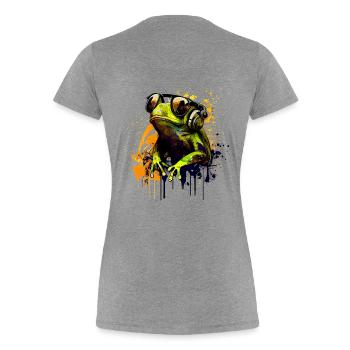 Grenouille cool avec lunettes de soleil et écouteurs - T-shirt bio Premium Femme - gris chiné - Dos - Mia (176cm)