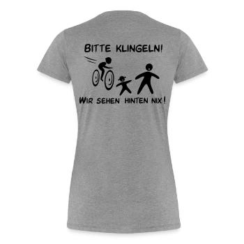 Bitte klingeln! Radfahrer-Kind - Frauen Premium Bio T-Shirt - Grau meliert - Hinten - Mia (176cm)