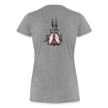 1908 Friedenskirche Kassel - Frauen Premium Bio T-Shirt - Grau meliert - Hinten - Mia (176cm)