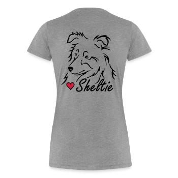 Sheltie ❤ - Frauen Premium Bio T-Shirt - Grau meliert - Hinten - Mia (176cm)